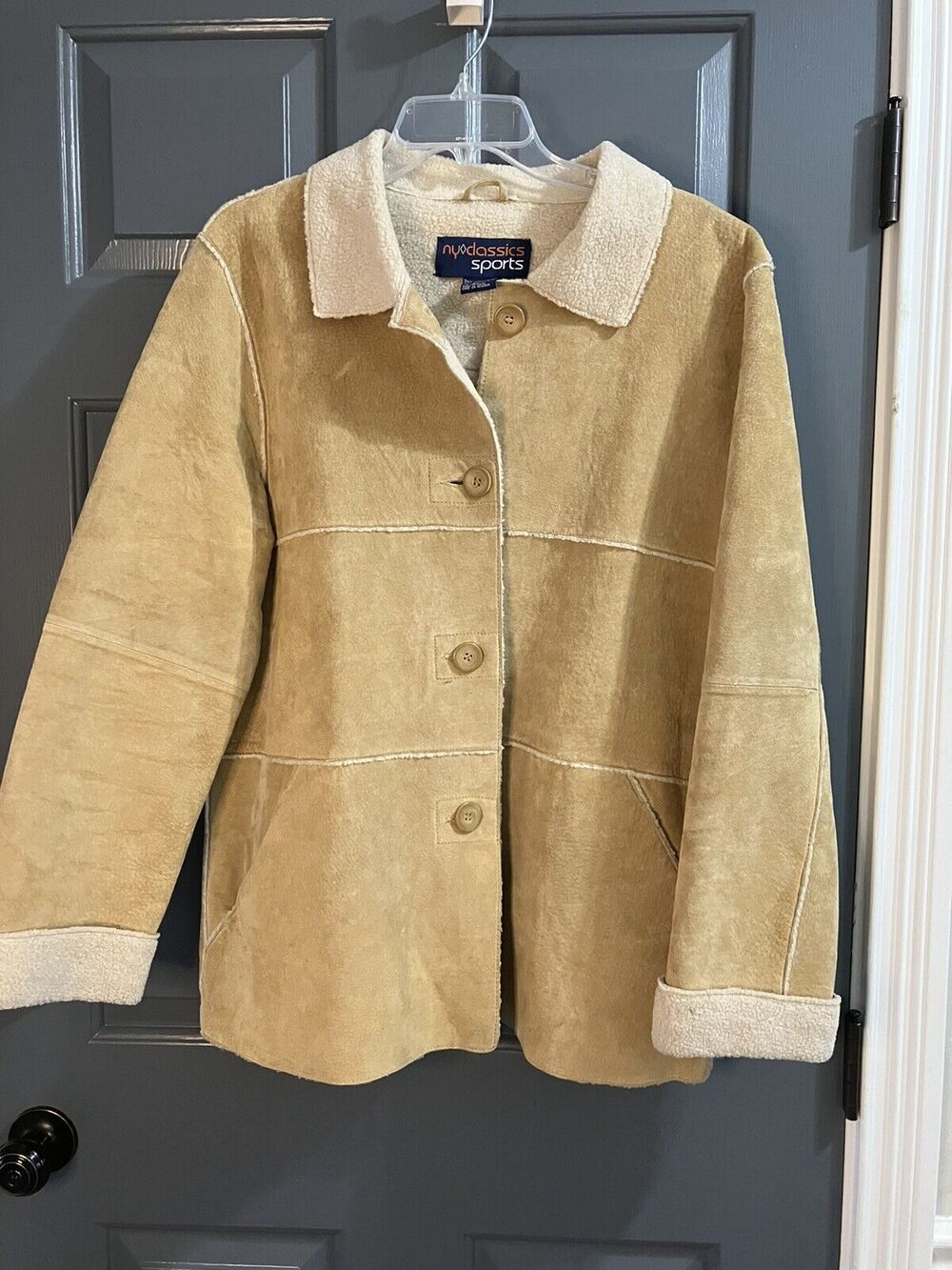 Vintage NY Classic Sports Suede Faux Fur Lined Shearling Jacket Size XL